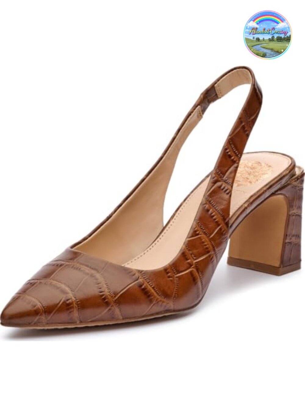 Slingback Pumps for Women, Pointed Toe Block Heel Dress Shoes, Leather, Padded